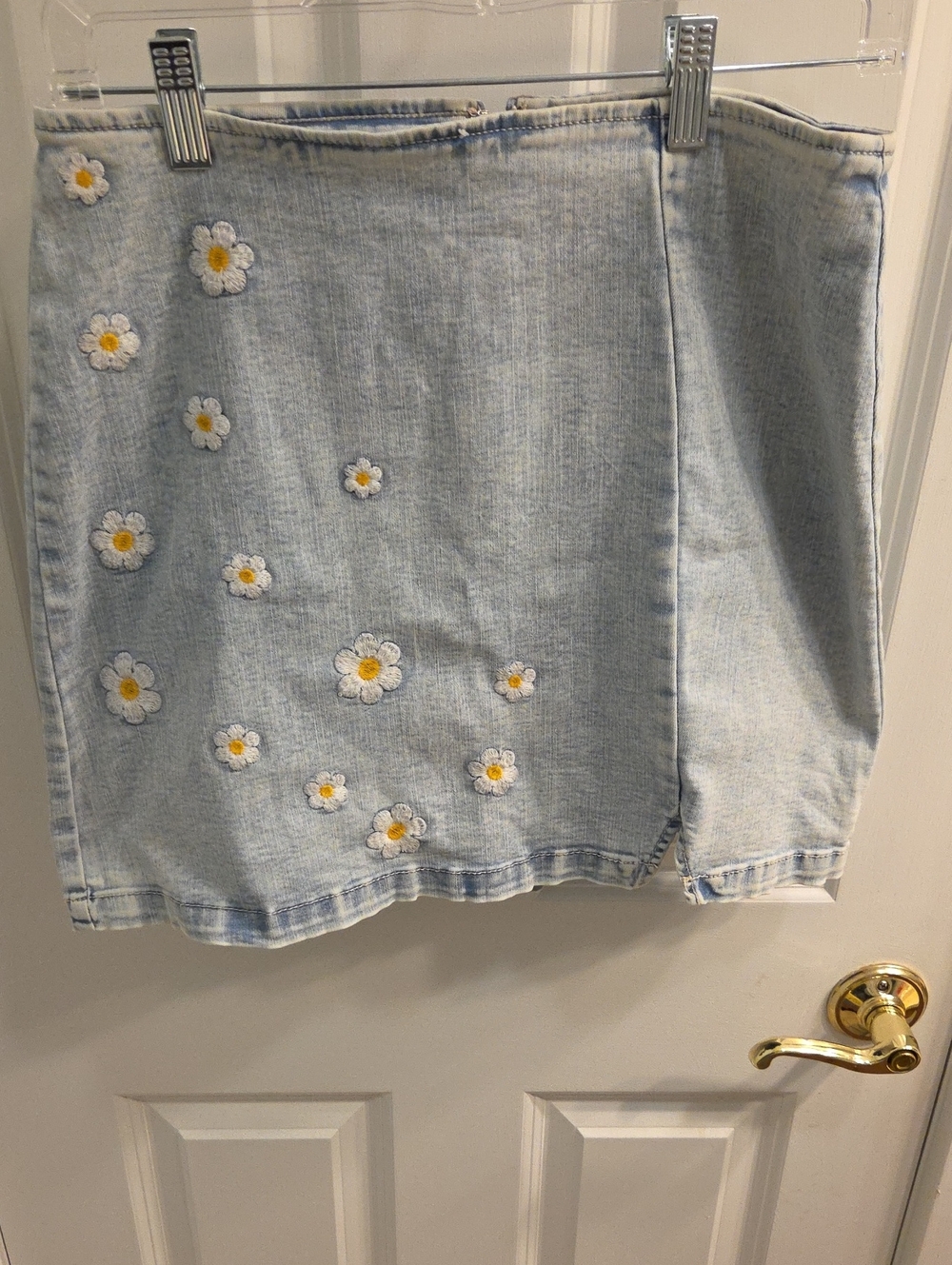 wild fable Light Wash Denim Mini Skirt with Daisy Embroidery